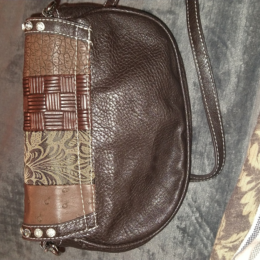 Brown Patchwork Cross Bling Purse - image 6
